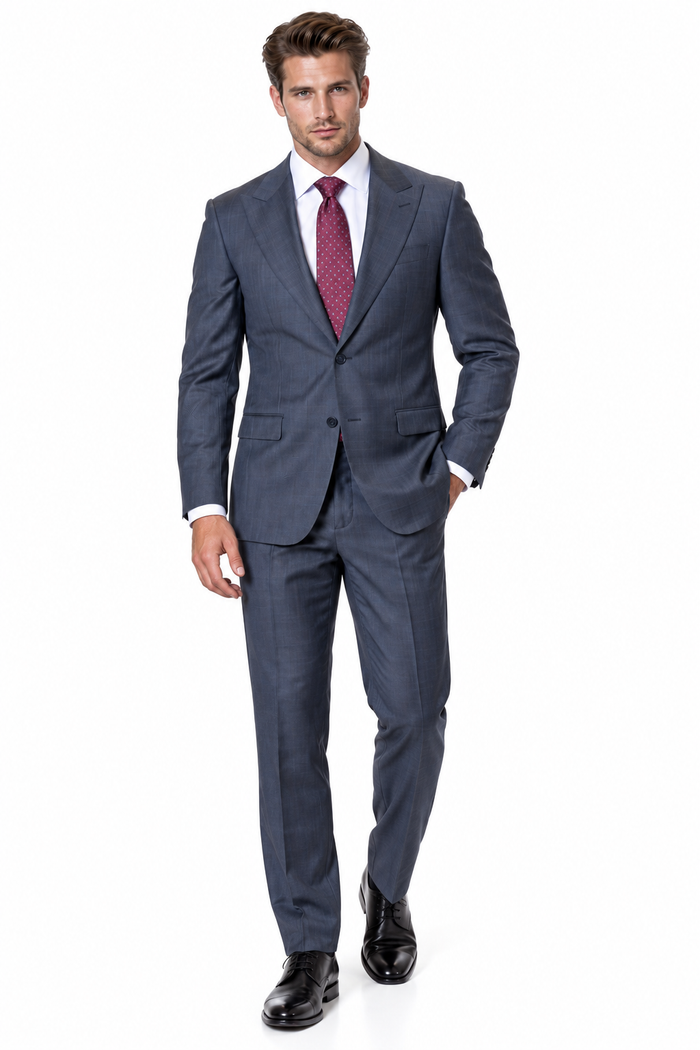 Statement Men's Modern Fit 2 Piece 100% Super 200 Wool Suit Peak Lapel in Charcoal - image 1