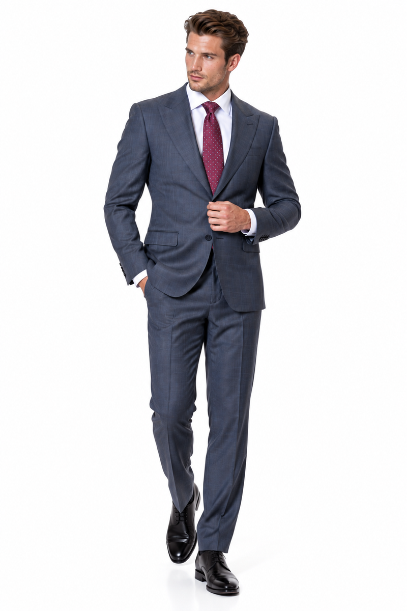 Statement Men's Modern Fit 2 Piece 100% Super 200 Wool Suit Peak Lapel in Charcoal - image 8