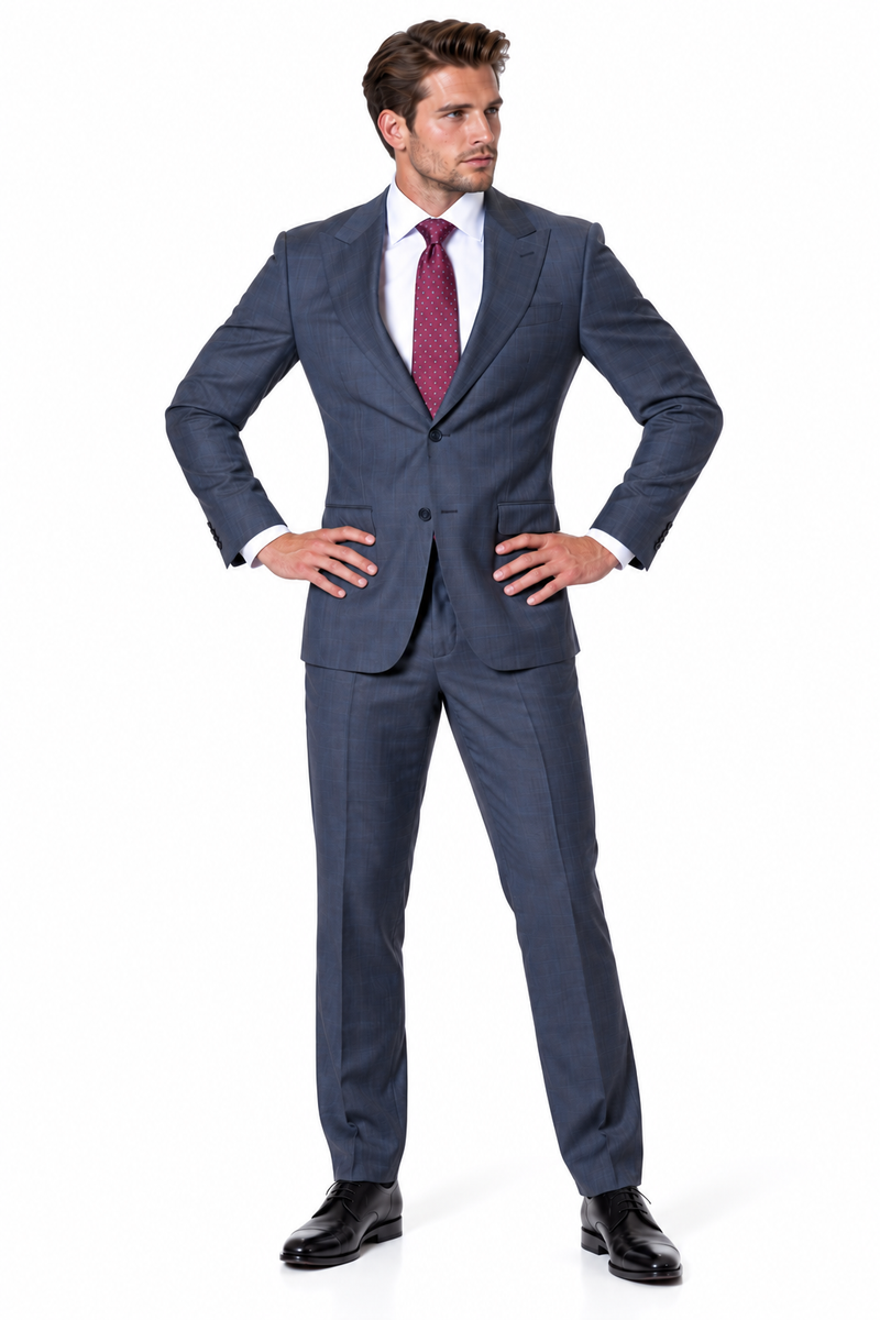 Statement Men's Modern Fit 2 Piece 100% Super 200 Wool Suit Peak Lapel in Charcoal - image 5