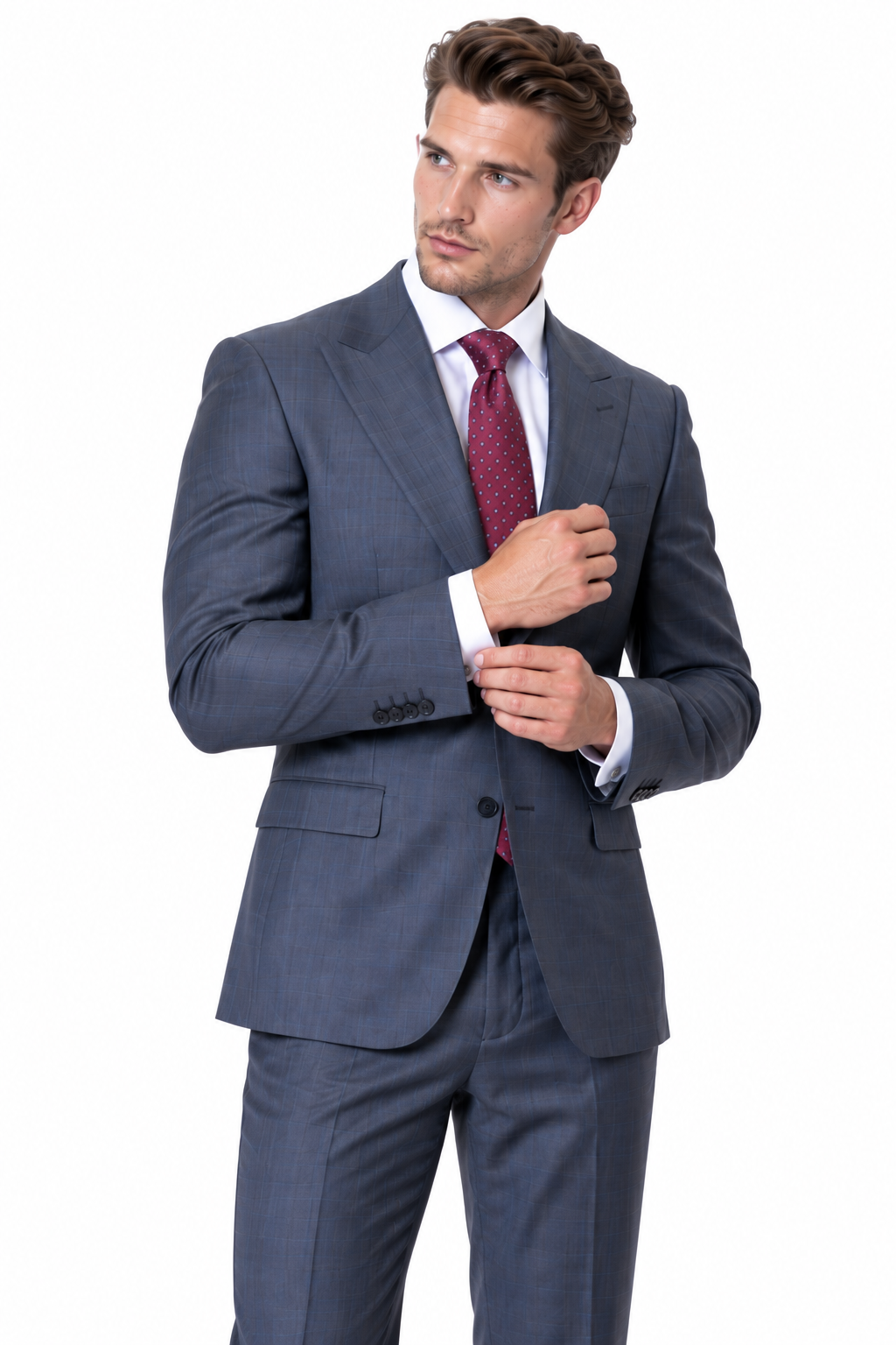 Statement Men's Modern Fit 2 Piece 100% Super 200 Wool Suit Peak Lapel in Charcoal - image 3