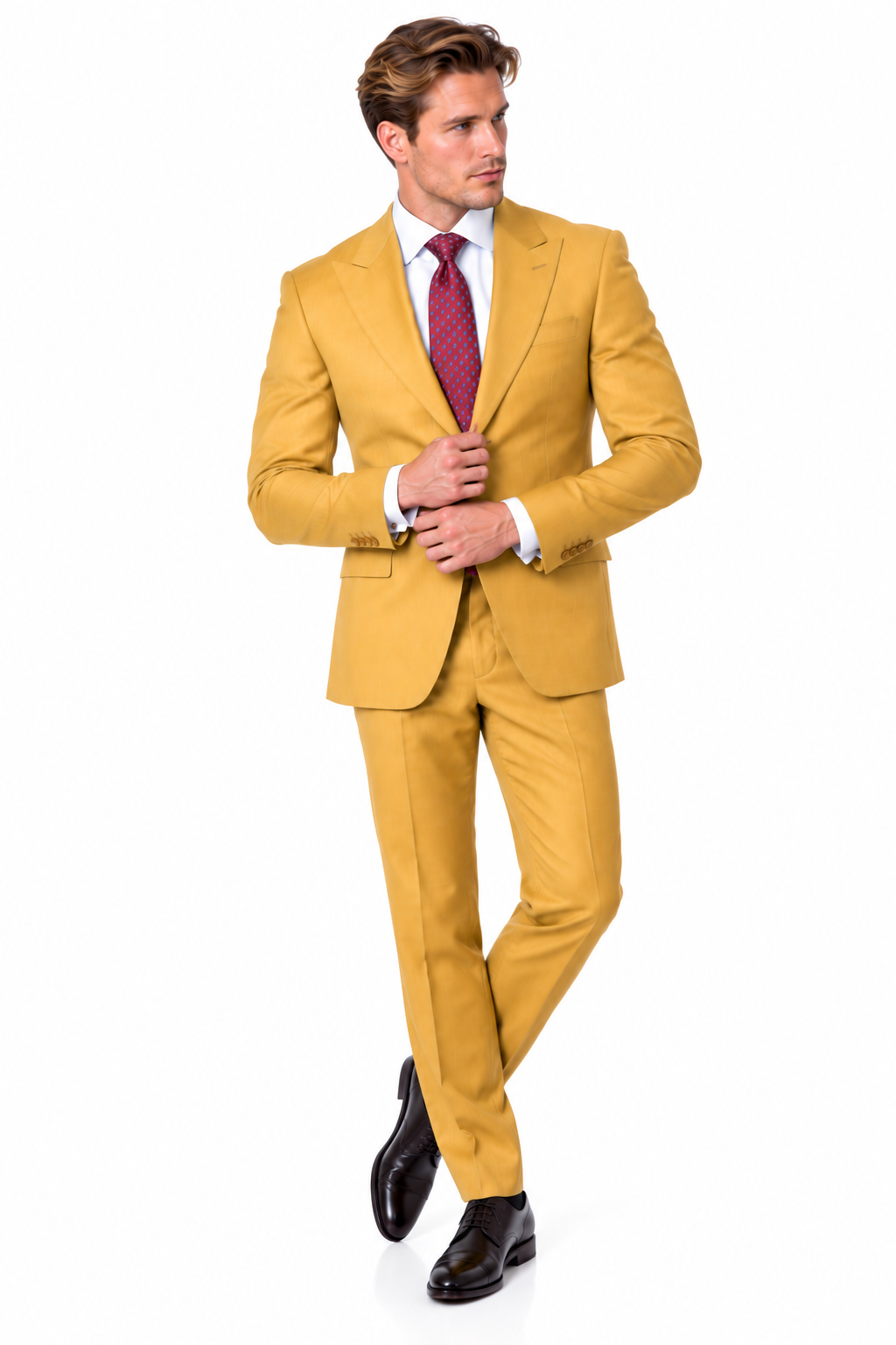 Statement Men's Modern Fit 2 Piece 100% Super 200 Wool Suit Peak Lapel in Chestnut - image 7