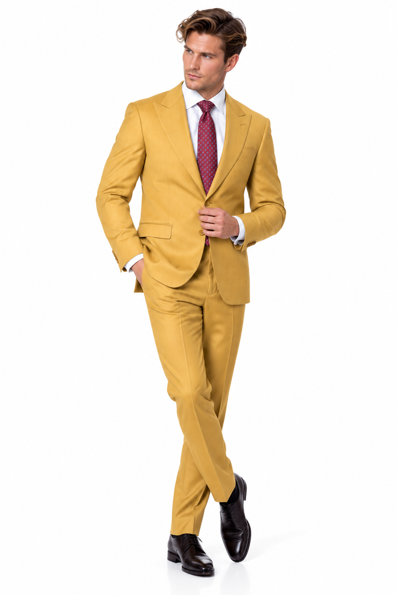 Statement Men's Modern Fit 2 Piece 100% Super 200 Wool Suit Peak Lapel in Chestnut - image 3