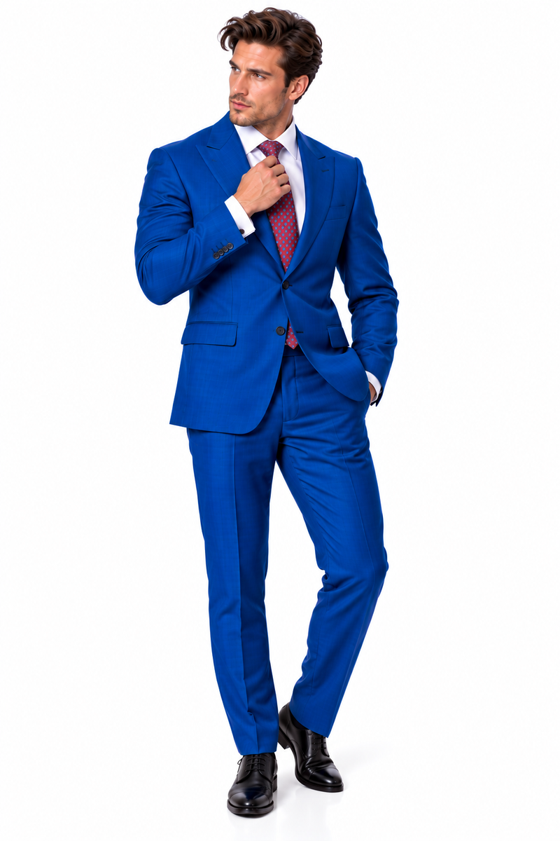 Statement Men's Modern Fit 2 Piece 100% Super 200 Wool Suit Peak Lapel in Indigo - image 8