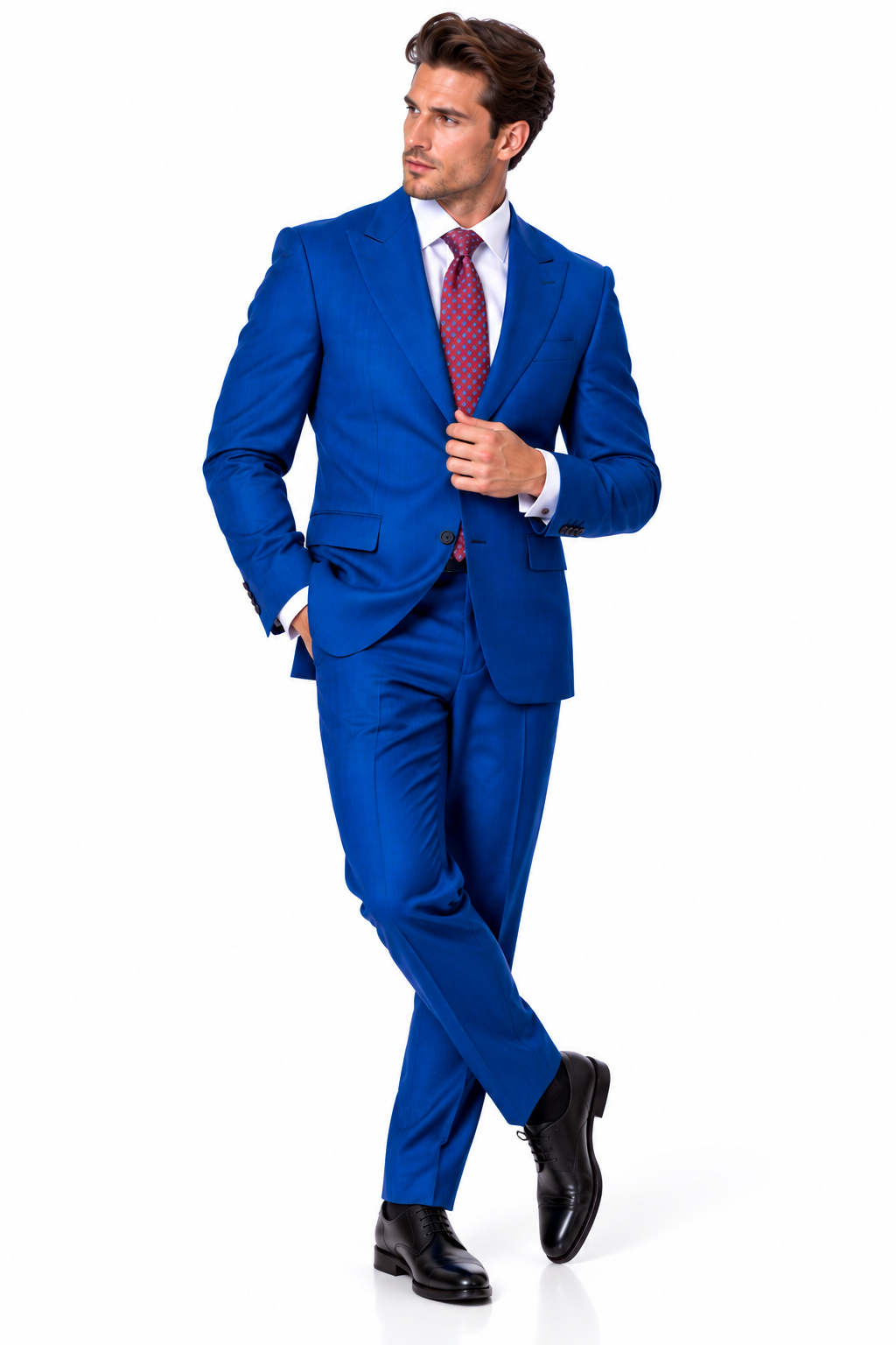 Statement Men's Modern Fit 2 Piece 100% Super 200 Wool Suit Peak Lapel in Indigo - image 6