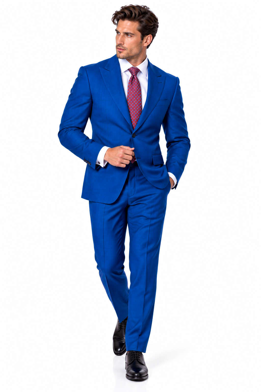Statement Men's Modern Fit 2 Piece 100% Super 200 Wool Suit Peak Lapel in Indigo - image 5