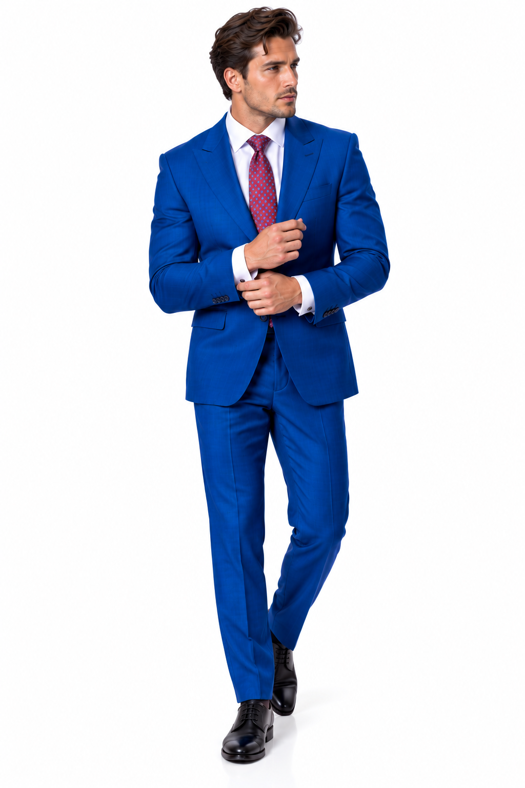 Statement Men's Modern Fit 2 Piece 100% Super 200 Wool Suit Peak Lapel in Indigo - image 4