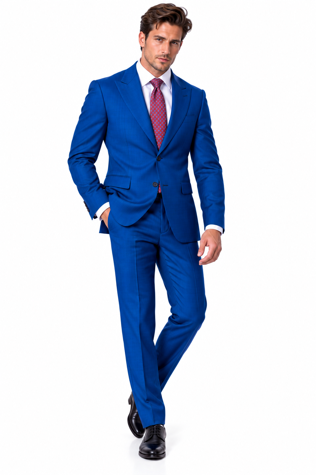 Statement Men's Modern Fit 2 Piece 100% Super 200 Wool Suit Peak Lapel in Indigo - image 3