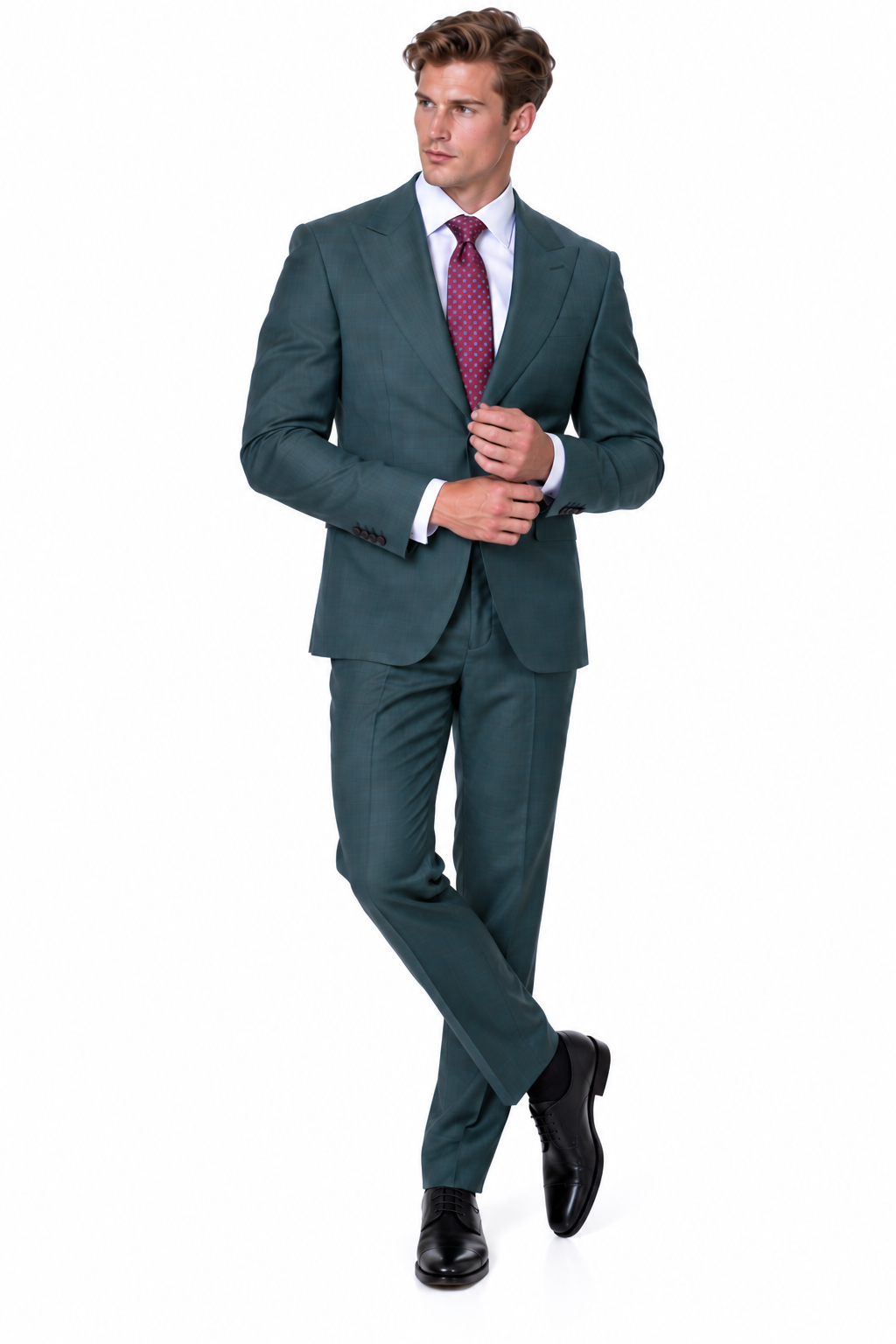 Statement Men's Modern Fit 2 Piece 100% Super 200 Wool Suit Peak Lapel in Olive - image 8