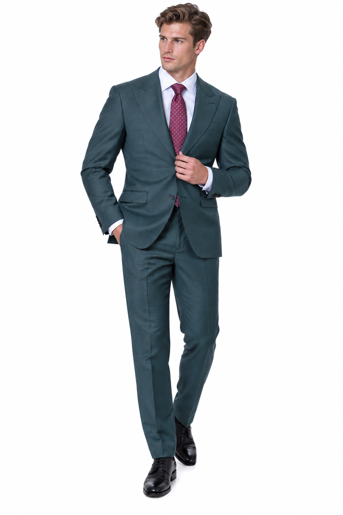 Statement Men's Modern Fit 2 Piece 100% Super 200 Wool Suit Peak Lapel in Olive - image 3