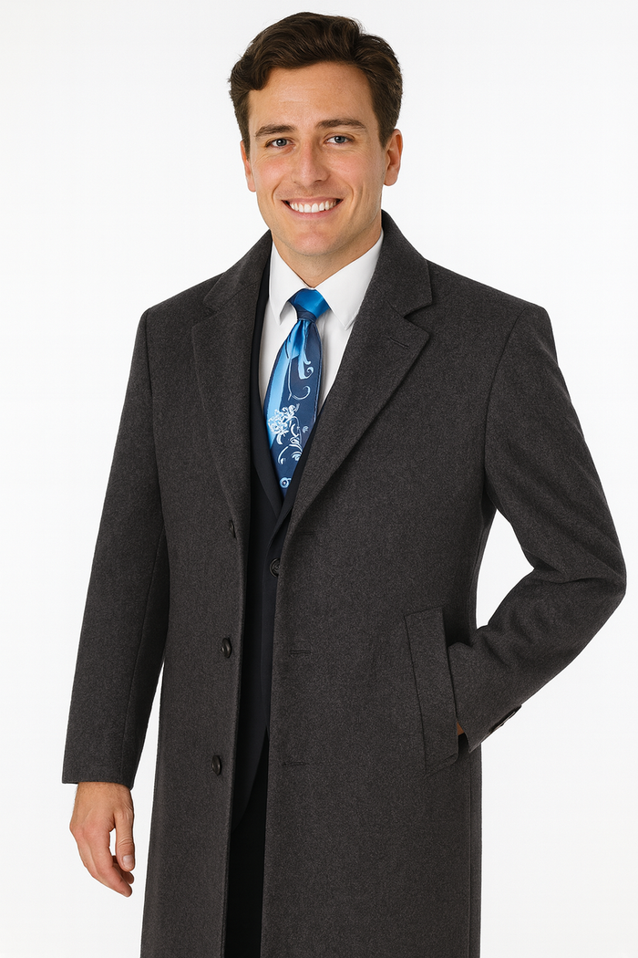 Charcoal Grey Men's Wool & Cashmere Full Length Overcoat