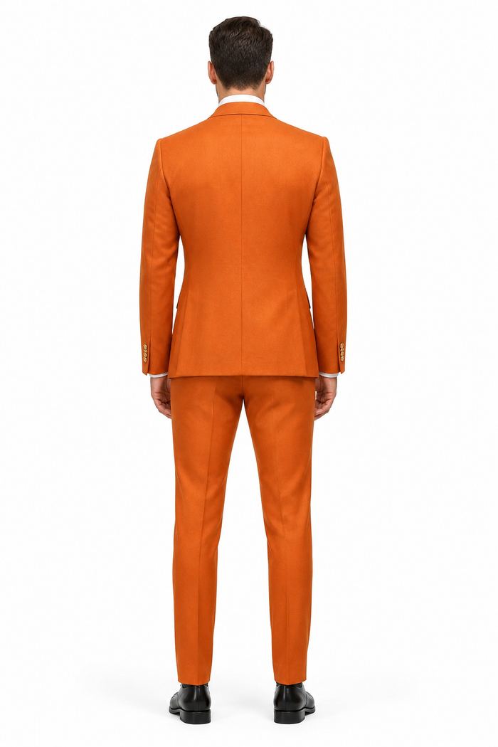 Rossiman Men's Rust Slim Fit Suit â€“ 3-Piece Set with Double-Breasted Vest & Flat Front Pants