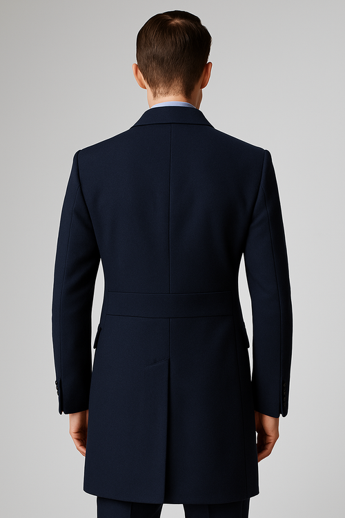 "Men's Navy Wool Peacoat â€“ Double Breasted 3/4 Length Overcoat"