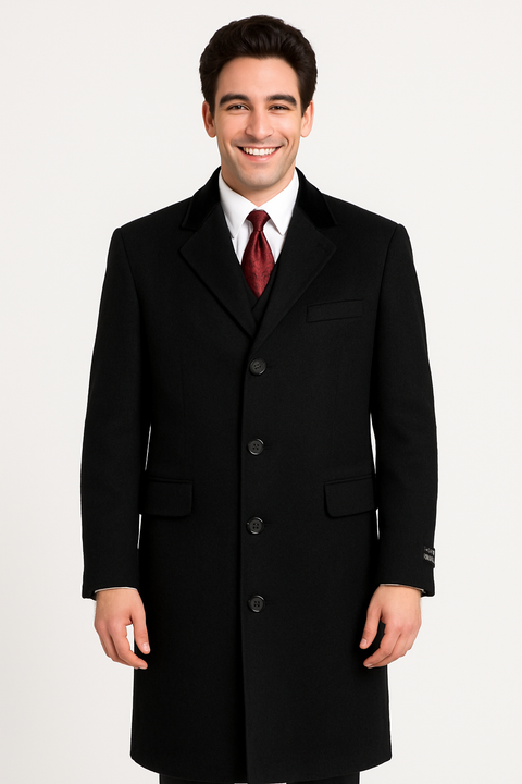 Black Cashmere Chesterfield Overcoat – 1920s Full Length Topcoat