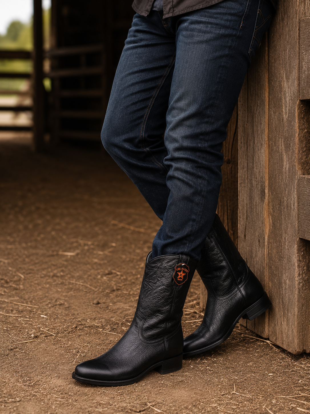 Men's Black Elk Leather Cowboy Boots - Los Altos Roper Dress Boots