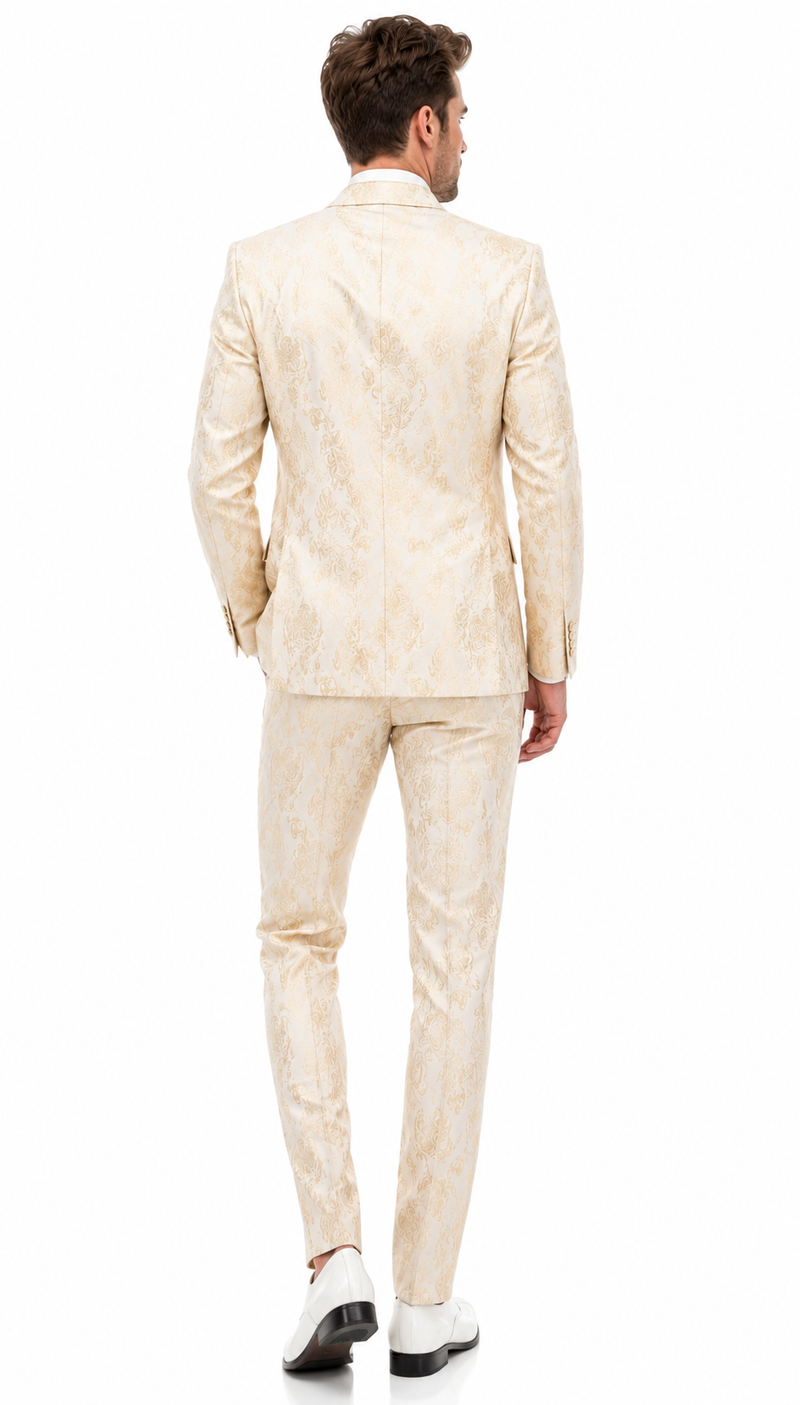 Men’s White and Gold Paisley Prom Tuxedo Set for Wedding and Formal Events