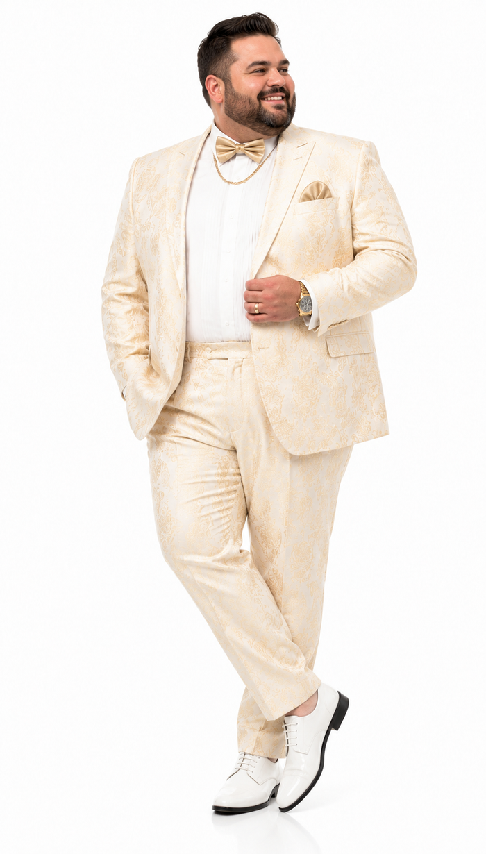 Men’s White and Gold Paisley Prom Tuxedo Set for Wedding and Formal Events