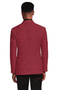 Burgundy paisley slim-fit tuxedo jacket. Fitted silhouette with textured paisley pattern. Deep burgundy color, likely with a contrasting shawl collar and tailored long sleeves.
