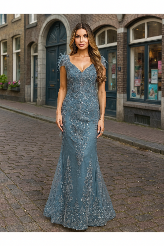 Eva USA 5264 Fitted Long Formal Glitter Evening Dress