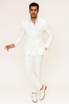 Seersucker Suit Peak Lapel Suit in Color "White" - Summer Fabric Tone on Tone Shadow Stripe By Rossiman