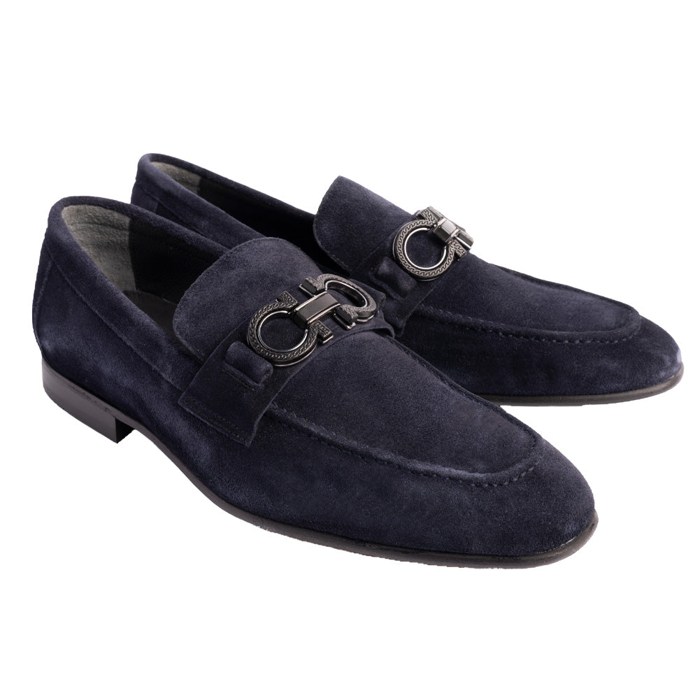 P00073 Chello- Buckle Loafer- Navy suede | Alberto Nardoni