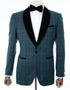 Green Tartan Tuxedo Dinner Jacket - Green and Blue Plaid Blazer - Checkered Sportcoat