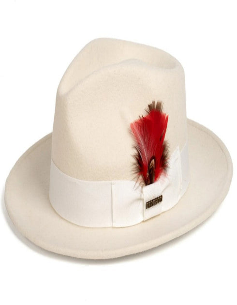 Off White Dress Hat 1920s Fedora Style - Mens Classic Wool Fedora Dress Hat in Off White