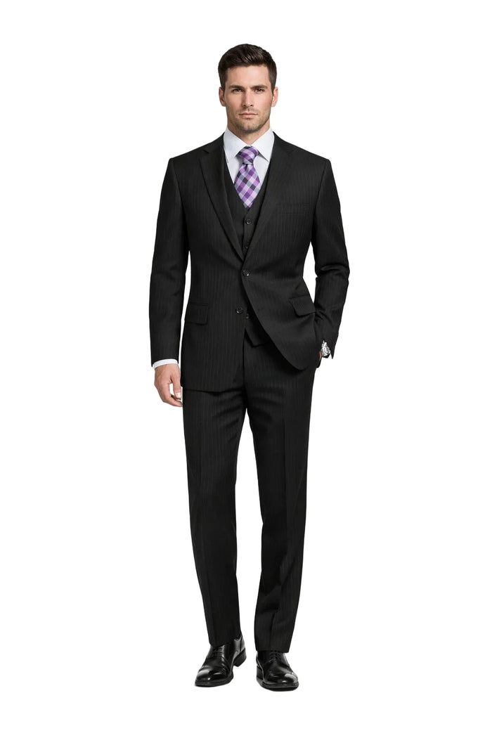 Classic Fit Tone on Tone Pinstripe Suit Color Black