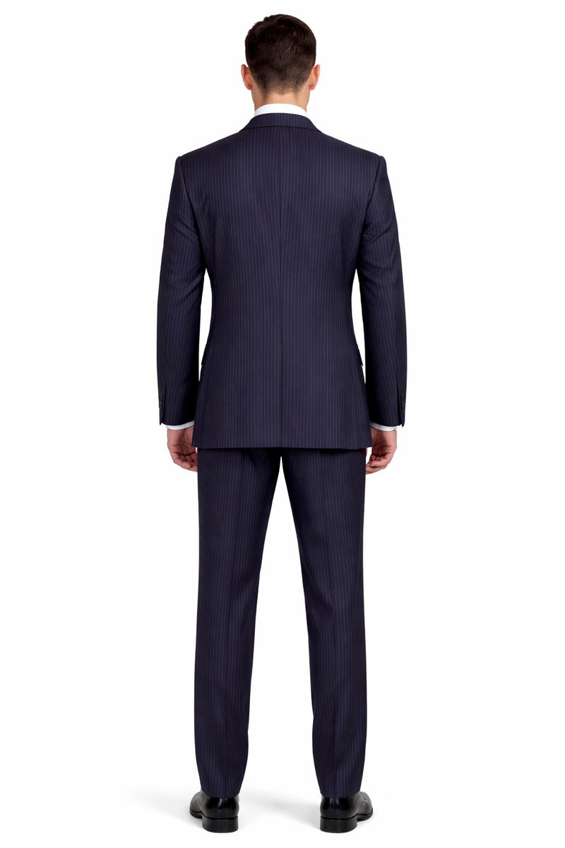 Classic Fit Pleated Pants - 2 Button Suit Pinstripe - Vested Suit 3 Pieces Suits Navy