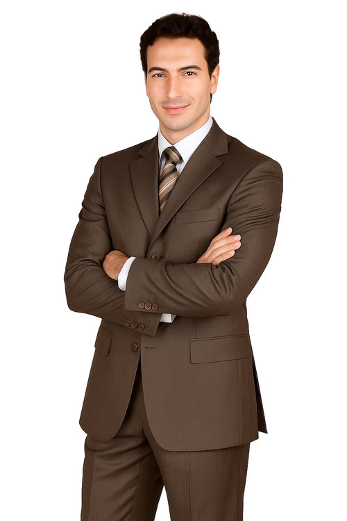 Classic Men's 3-Button Wool Pinstripe Suit in Brown