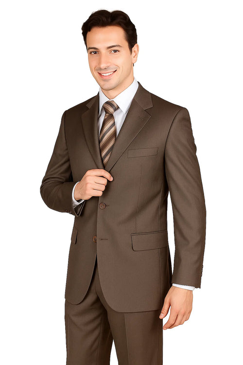 Classic Men's 3-Button Wool Pinstripe Suit in Brown