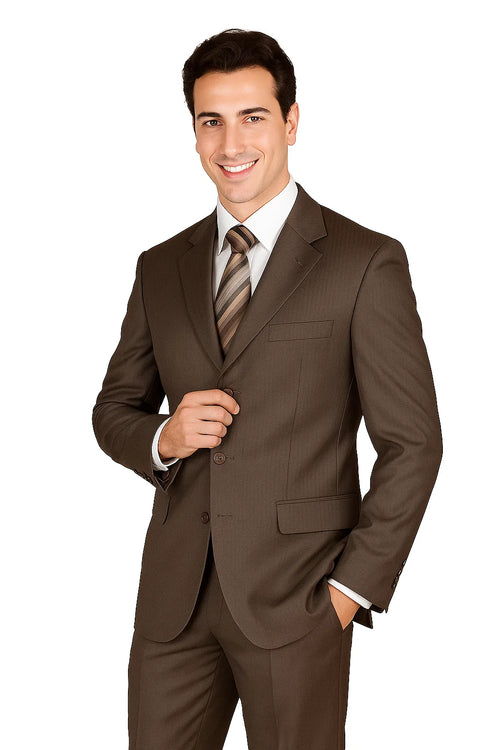 Classic Men's 3-Button Wool Pinstripe Suit in Brown