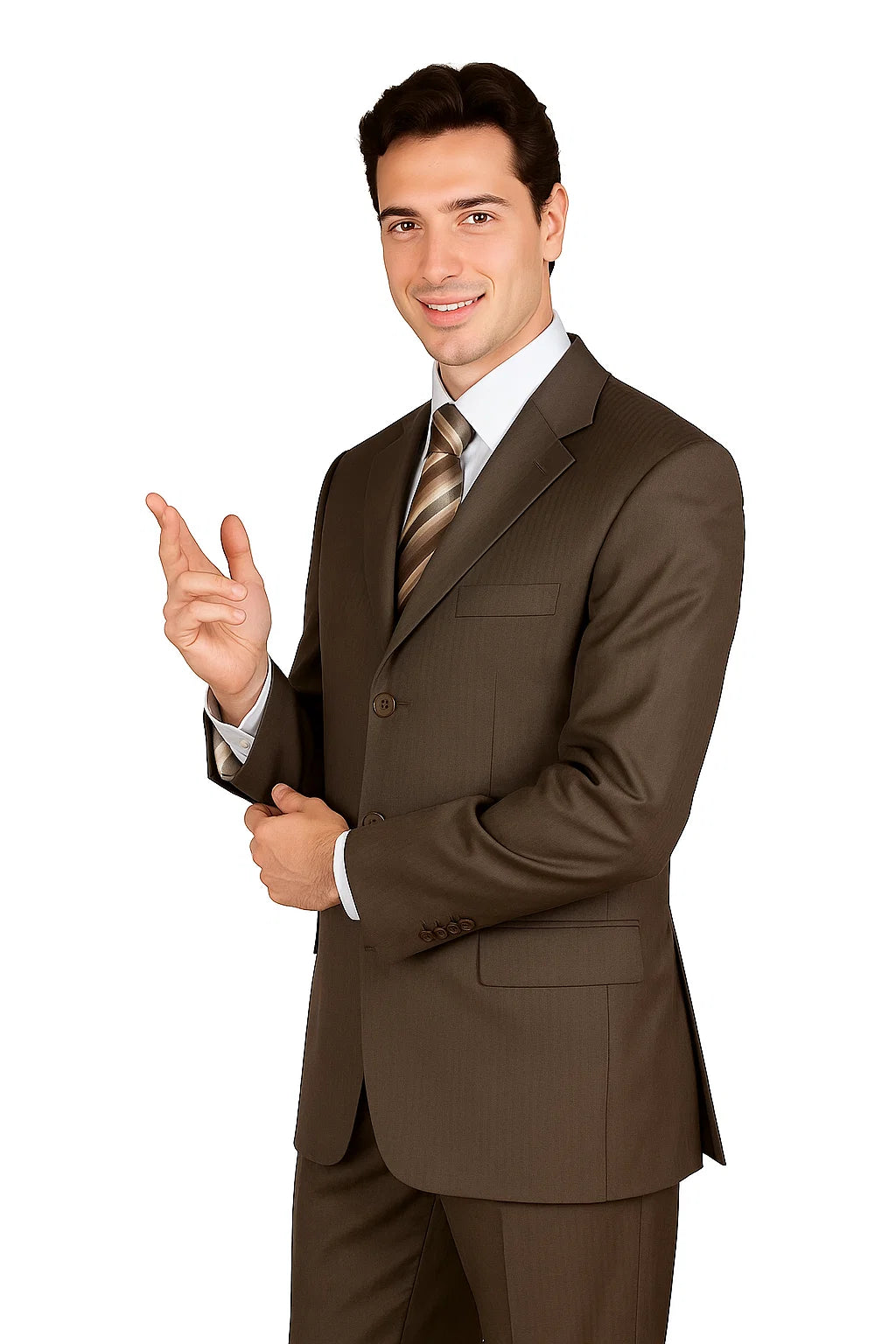 Classic Men's 3-Button Wool Pinstripe Suit in Brown