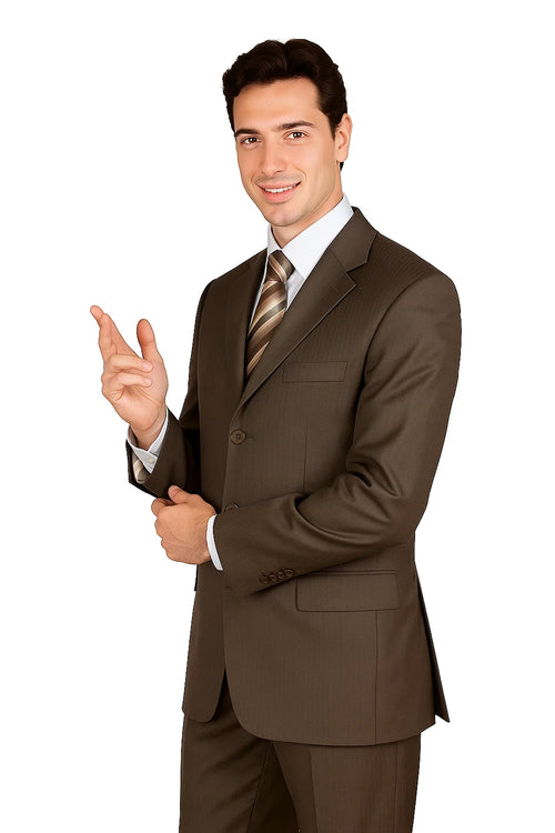 Classic Men's 3-Button Wool Pinstripe Suit in Brown