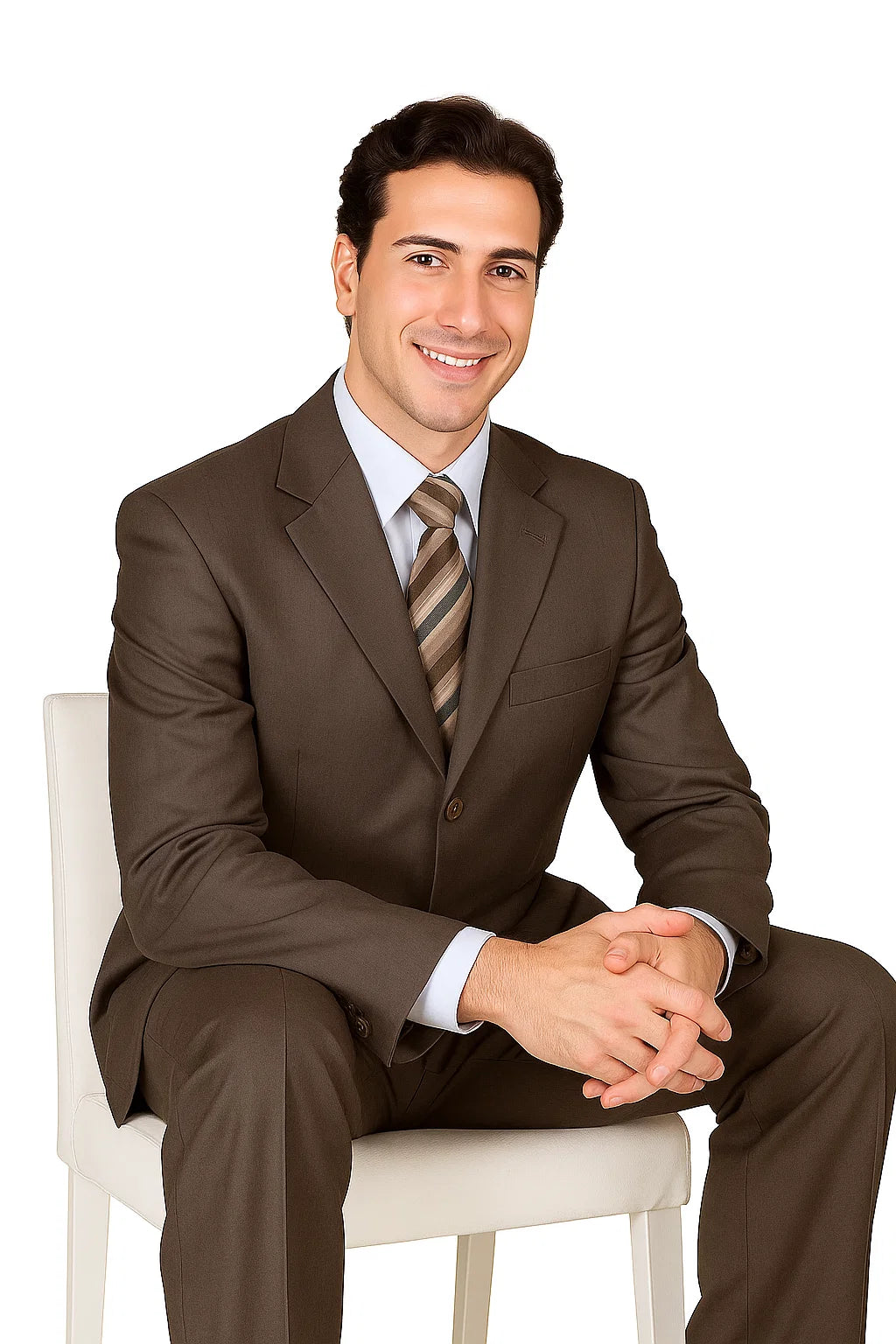 Classic Men's 3-Button Wool Pinstripe Suit in Brown