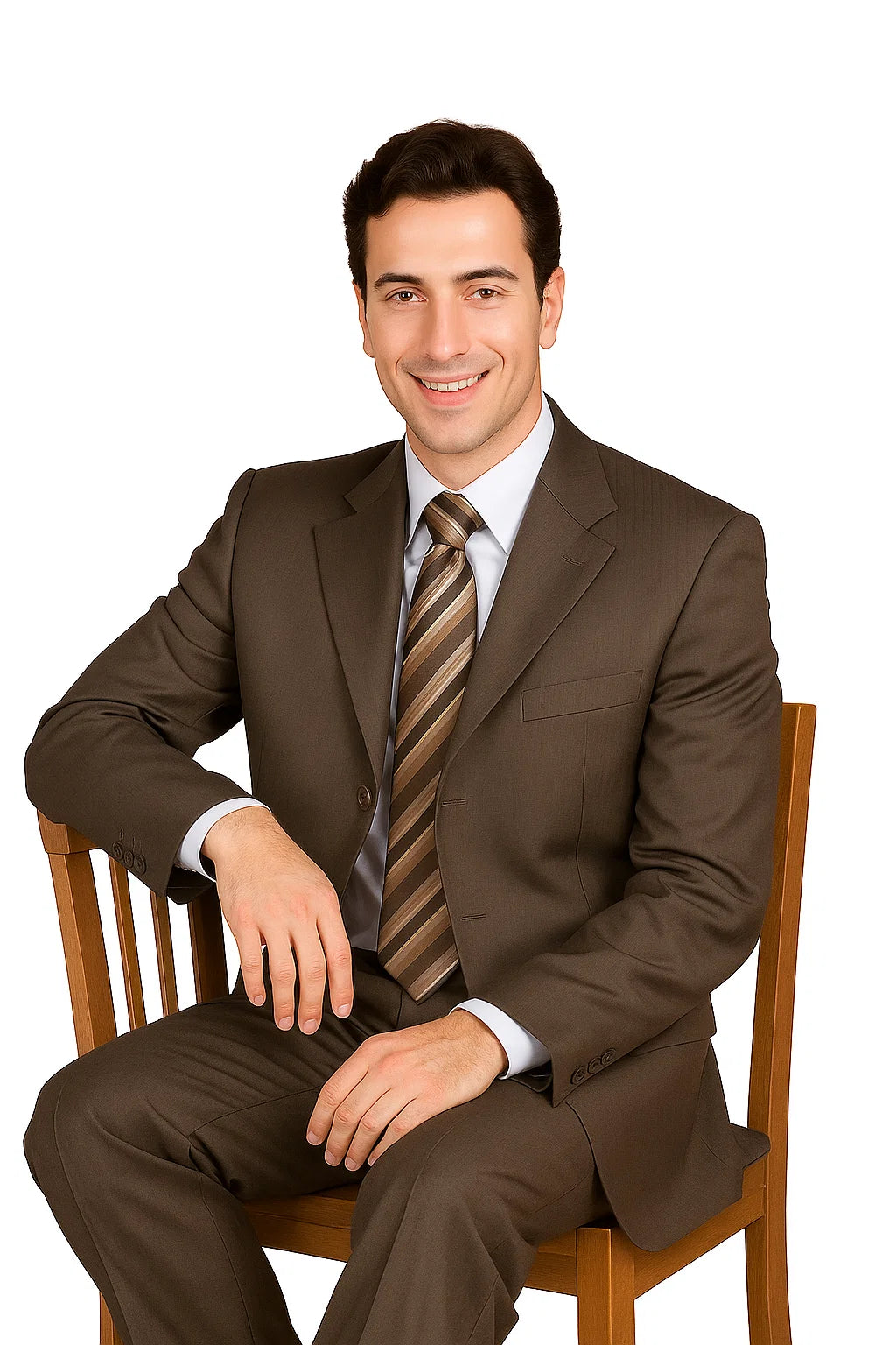 Classic Men's 3-Button Wool Pinstripe Suit in Brown