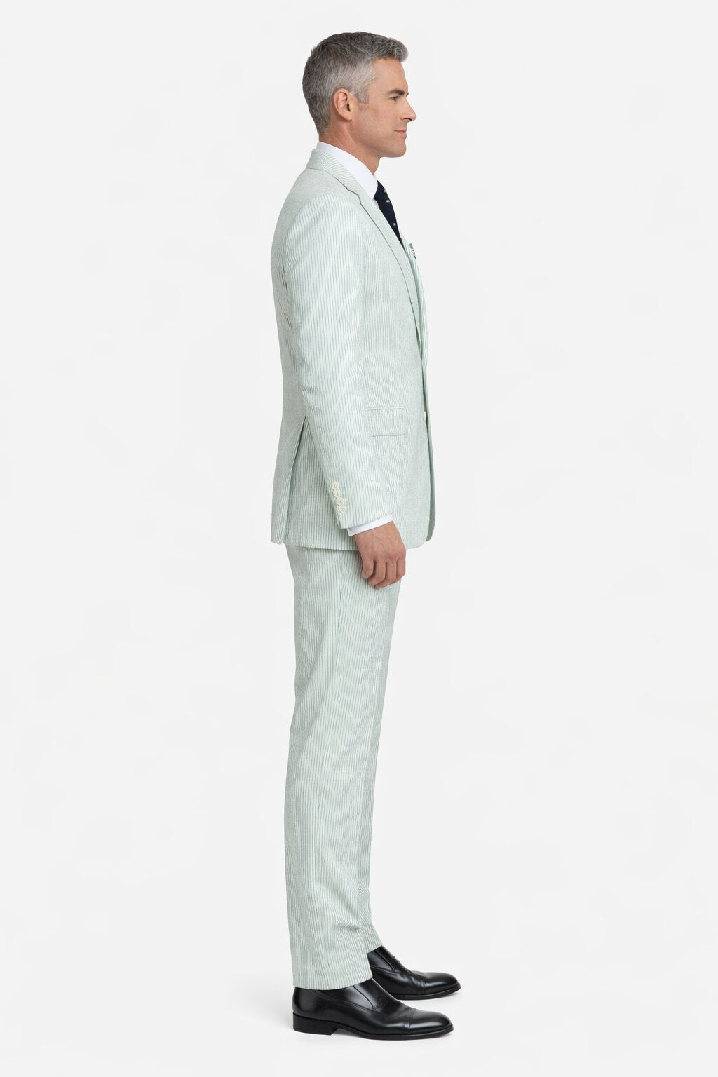 Men’s White and Black Seersucker Suit – Classic Lightweight Striped Summer Suit for Weddings and Formal Events