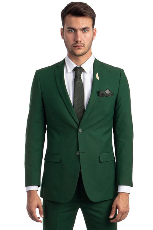 Hunter Green Men's Slim Fit 2 Button Wedding Suit - Basic Style