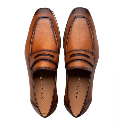 Luxury Mezlan Penny Loafers for Men – Cognac Deerskin Slip-On Dress Shoes