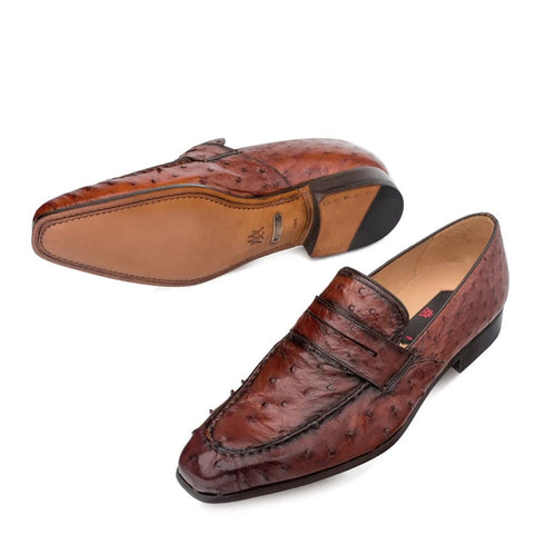 Mens Mezlan Lisbon Ostrich Quill Penny Loafer Dress Cognac Shoe