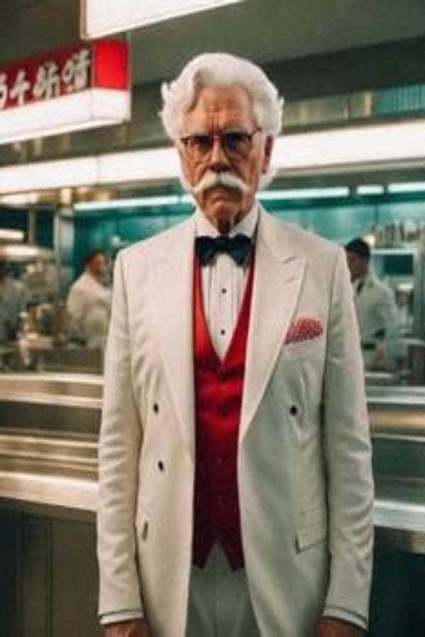 Mens Colonel Sanders White Double Breasted Suit Pocket Costume