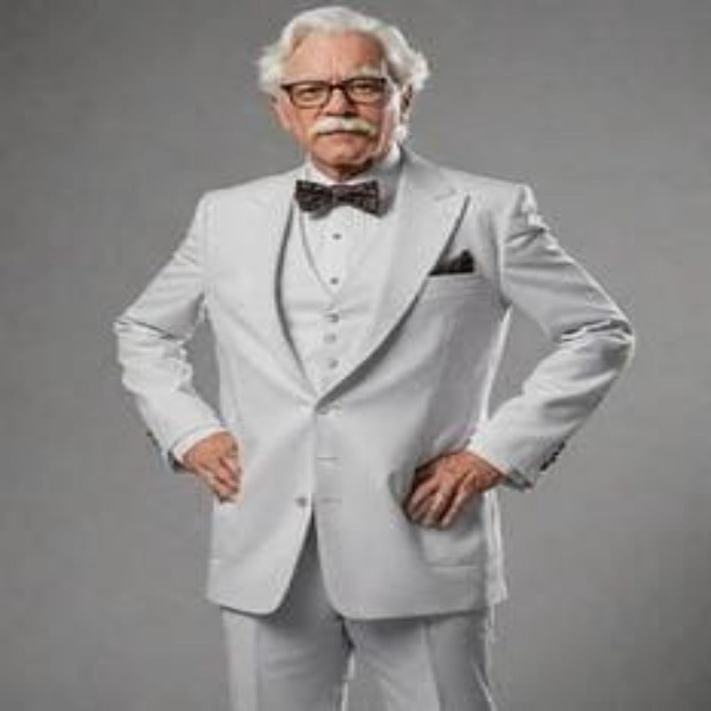 Mens Colonel Sanders White Double Breasted Suit Chest Pocket Costume