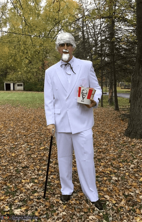 Mens Colonel Sanders White Double Breasted Suit Besom Pocket Costume