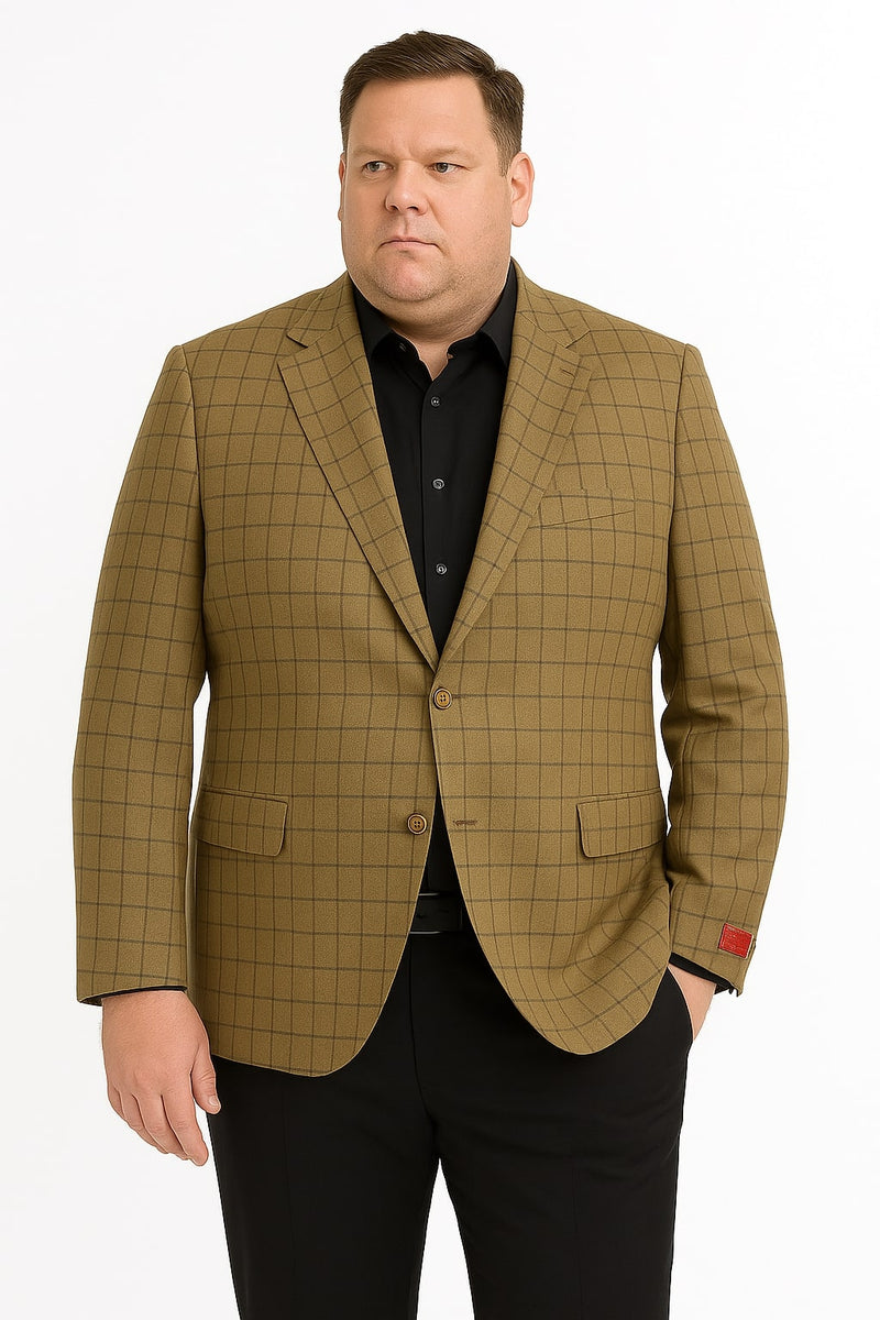 Men's Tan Plaid Blazer â€“ Windowpane Checkered Taupe Colar with Conservative burgunsih Pattern Mix Perfect For Business