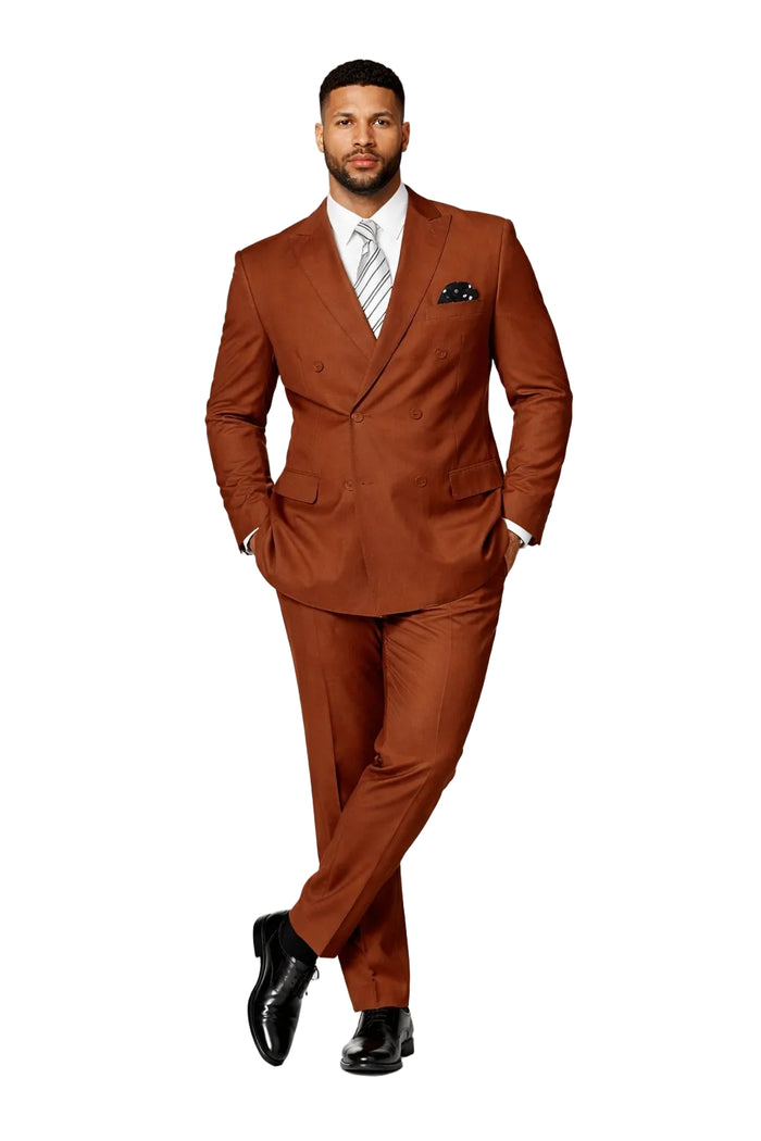 Men's Designer Double Breasted Wool Suit in Copper