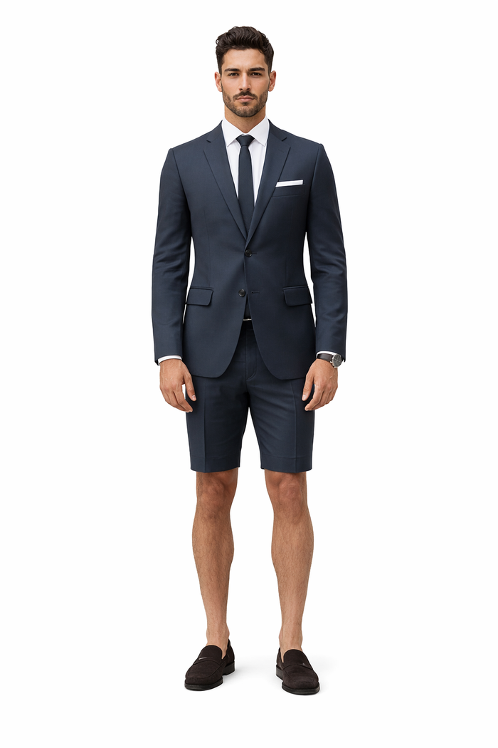 Cotton Fabric Charcoal Gray Suit - Mens Suits With Shorts - Summer Suit