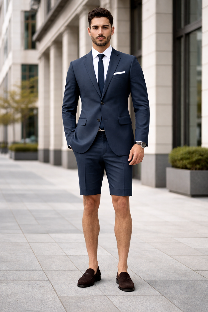 Cotton Fabric Charcoal Gray Suit - Mens Suits With Shorts - Summer Suit