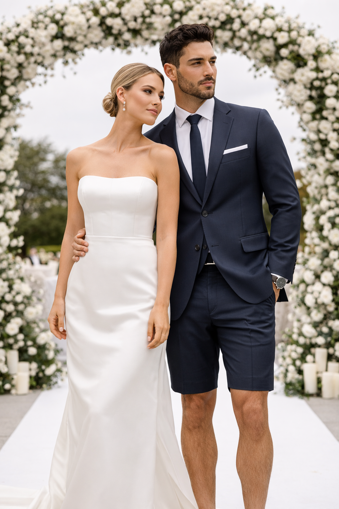 Cotton Fabric Charcoal Gray Suit - Mens Suits With Shorts - Summer Suit