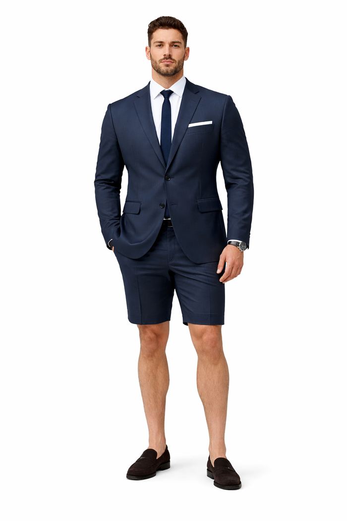Cotton Fabric Charcoal Gray Suit - Mens Suits With Shorts - Summer Suit