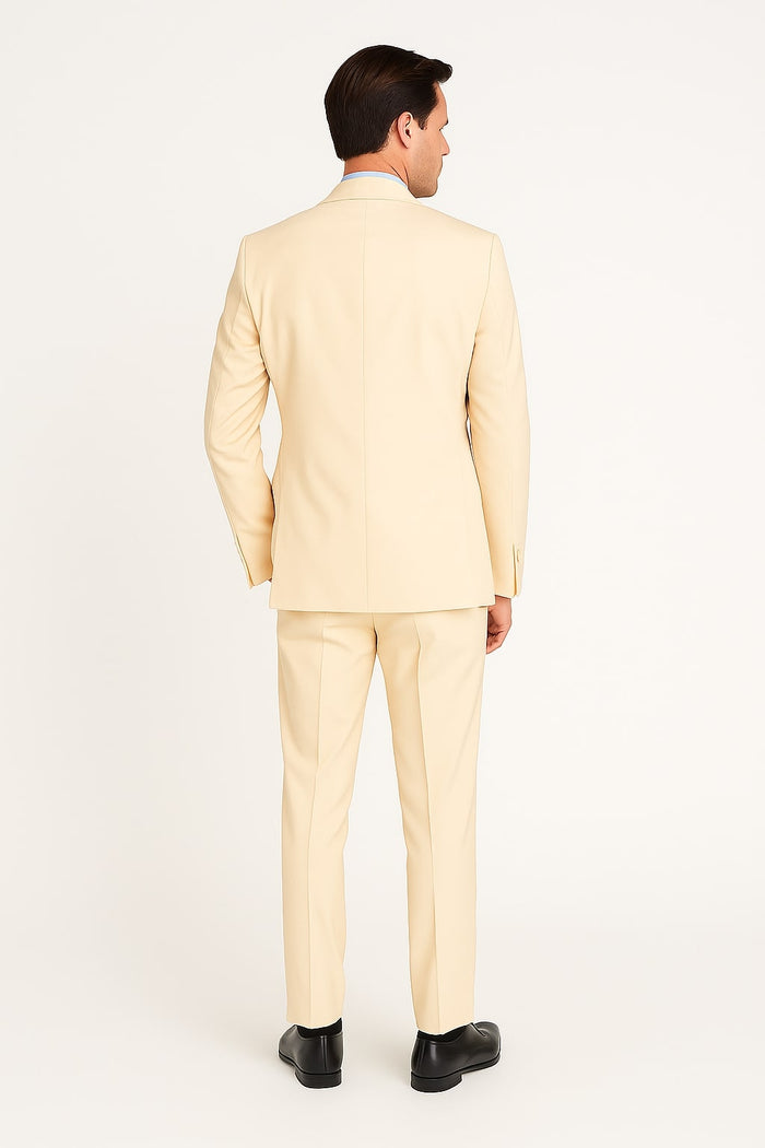Cream Tuxedo Suit for Men One Button Satin Lapel Formal Suit - Champagne Color Light Tan Tuxedo