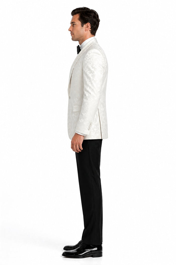 Ivory Dinner Jacket Blazer - Cream Paisley Wedding Tuxedo Jacket